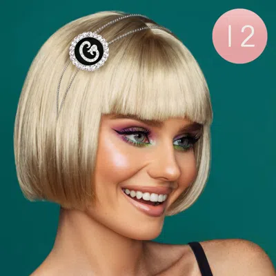 Fashnzfab -g- 12pcs - Crystal Accented Initial Monogram Headbands In Multi