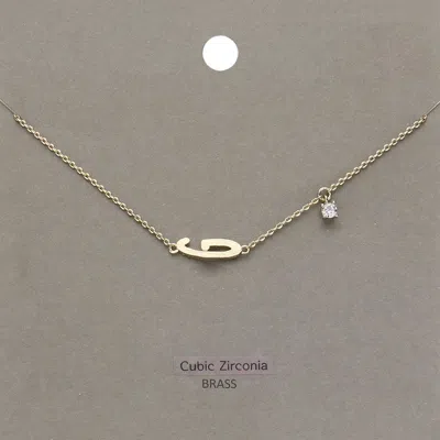 Fashnzfab G Brass Metal Cubic Zirconia Initial Monogram Pendant Necklace In Gold