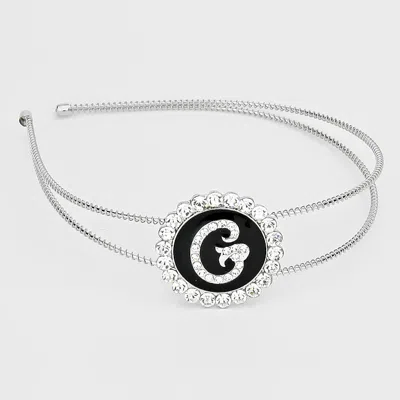 Fashnzfab -g- Crystal Accented Initial Monogram Headband In Black