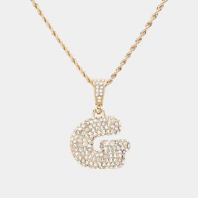 Fashnzfab -g- Rhinestone Initial Monogram Pendant Brass Chain Necklace In Gold