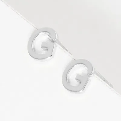 Fashnzfab -g- White Gold Dipped Metal Initial Monogram Stud Earrings In Metallic