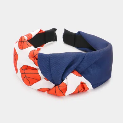 Fashnzfab Game Day Basketball Patterned Knot Burnout Headband In Blue