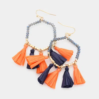 Fashnzfab Game Day Beaded Open Hexagon Raffia Tassel Link Dangle Earrings In Multi