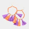 Fashnzfab Game Day Beaded Open Hexagon Raffia Tassel Link Dangle Earrings In Purple