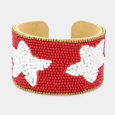 Fashnzfab Game Day Beaded Star Accented Cuff Bracelet Burgundy, White In Red