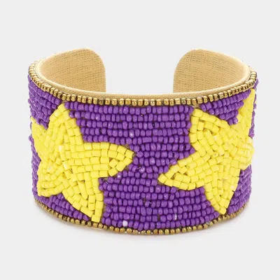 Fashnzfab Game Day Beaded Star Accented Cuff Bracelet In Purple