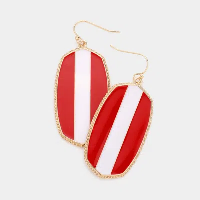 Fashnzfab Game Day Color Block Enamel Hexagon Dangle Earrings - Red, White