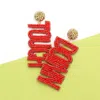 Fashnzfab Game Day Felt Back Beaded Touch Down Message Dangle Earrings - Gold, Red In Red