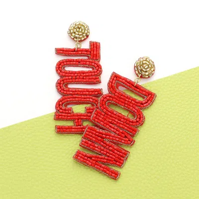 Fashnzfab Game Day Felt Back Beaded Touch Down Message Dangle Earrings - Gold, Red