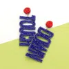 Fashnzfab Game Day Felt Back Beaded Touch Down Message Dangle Earrings In Blue