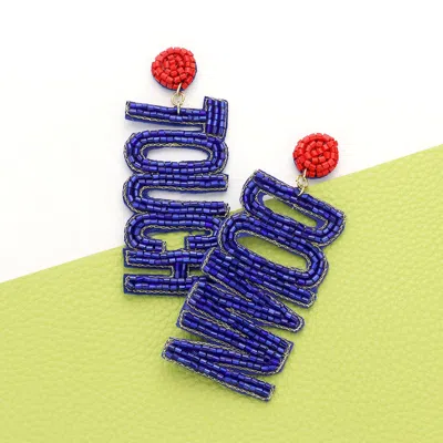 Fashnzfab Game Day Felt Back Beaded Touch Down Message Dangle Earrings In Blue