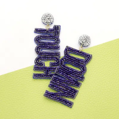 Fashnzfab Game Day Felt Back Beaded Touch Down Message Dangle Earrings In Blue