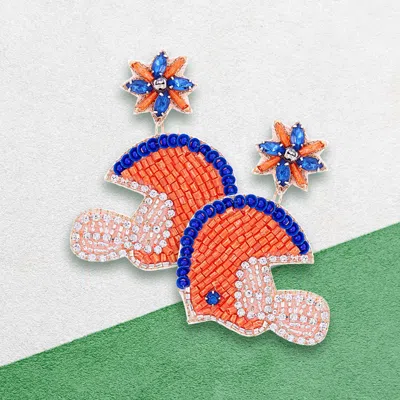 Fashnzfab Game Day Felt Back Stone Beaded Football Helmet Dangle Earrings - Blue, Orange