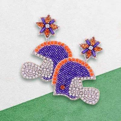 Fashnzfab Game Day Felt Back Stone Beaded Football Helmet Dangle Earrings In Purple