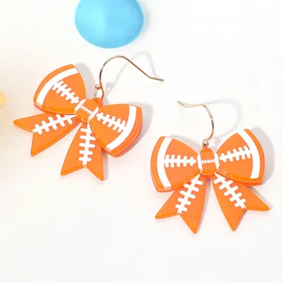 Fashnzfab Game Day Football Bow Charm Drop Dangle Earrings In Orange