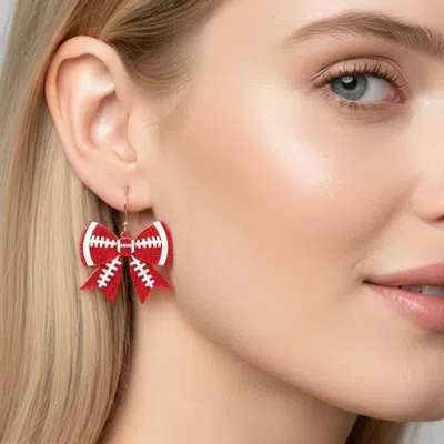 Fashnzfab Game Day Football Bow Charm Drop Dangle Earrings In Red