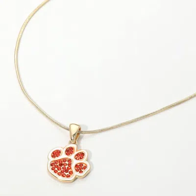 Fashnzfab Game Day Football Paw Print Pendant Necklace In Gold