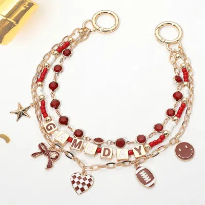 Fashnzfab Game Day Football Star Bow Checkered Heart Smile Face Charm Station Layered Bag Charm Chain In Gold