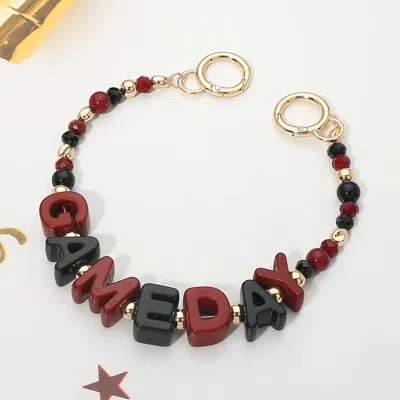 Fashnzfab Game Day Letter Beaded Bag Charm Chain In Multi