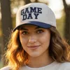 Fashnzfab Game Day Message Embroidered Five Panel Canvas Snapback Baseball Cap In White