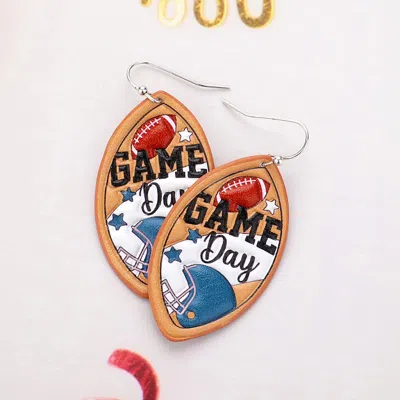 Fashnzfab Game Day Message Faux Leather Embossed Football Dangle Earrings In Multi