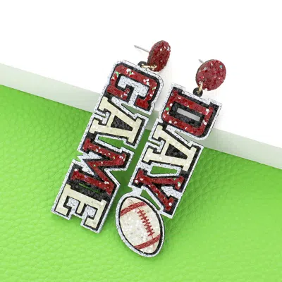 Fashnzfab Game Day Message Football Bling Dangle Earrings - Red, White In Multi