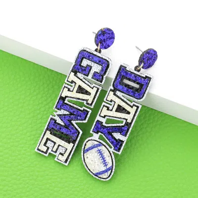 Fashnzfab Game Day Message Football Bling Dangle Earrings In Blue