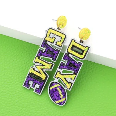 Fashnzfab Game Day Message Football Bling Dangle Earrings In Purple