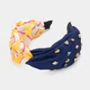 Fashnzfab Game Day Multi Stone Embellished Baseball Patterned Twisted Headband In Multi