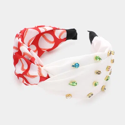 Fashnzfab Game Day Multi Stone Embellished Baseball Patterned Twisted Headband In Gold