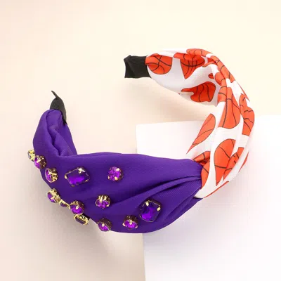 Fashnzfab Game Day Multi Stone Embellished Basketball Patterned Twisted Headband