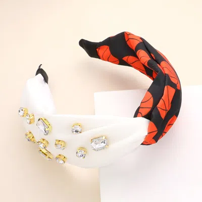 Fashnzfab Game Day Multi Stone Embellished Basketball Patterned Twisted Headband In Black