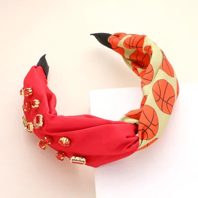 Fashnzfab Game Day Multi Stone Embellished Basketball Patterned Twisted Headband In Brown