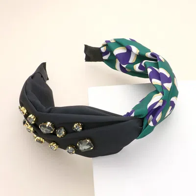 Fashnzfab Game Day Multi Stone Embellished Volleyball Patterned Twisted Headband In Black