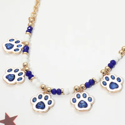 Fashnzfab Game Day Paw Charm Beaded Necklace In Blue