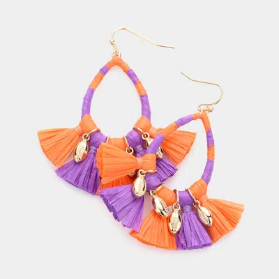 Fashnzfab Game Day Raffia Wrapped Teardrop Tassel Dangle Earrings In Multi