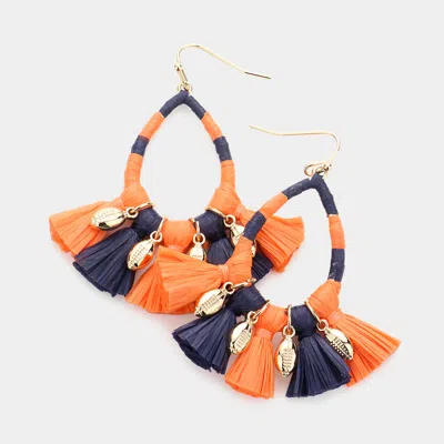 Fashnzfab Game Day Raffia Wrapped Teardrop Tassel Dangle Earrings In Multi
