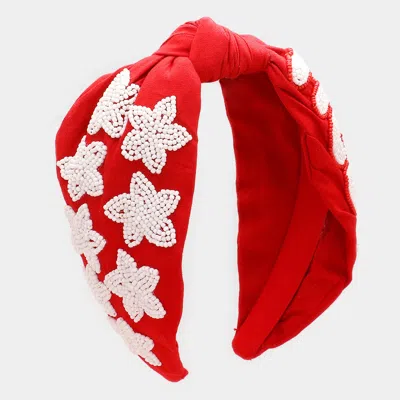 Fashnzfab Game Day Seed Beaded Ace Message Star Knot Burnout Headband In Red
