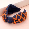 Fashnzfab Game Day Seed Beaded Check Patterned Knot Burnout Headband In Multi