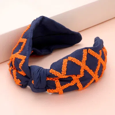 Fashnzfab Game Day Seed Beaded Check Patterned Knot Burnout Headband In Multi