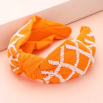 Fashnzfab Game Day Seed Beaded Check Patterned Knot Burnout Headband In Orange