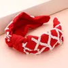 Fashnzfab Game Day Seed Beaded Check Patterned Knot Burnout Headband In Red