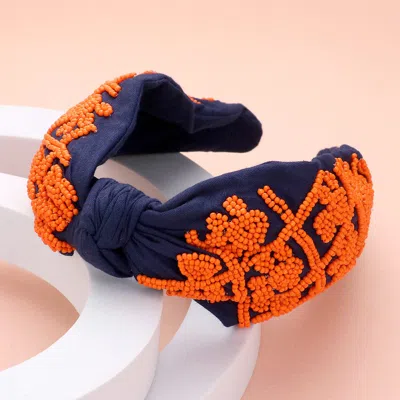 Fashnzfab Game Day Seed Beaded Paw Knot Burnout Headband In Blue