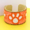 Fashnzfab Game Day Sequin Seed Beaded Paw Accented Cuff Bracelet Orange, White In Multi