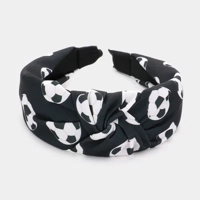 Fashnzfab Game Day Soccer Patterned Knot Burnout Headband In Black