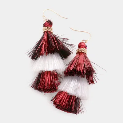 Fashnzfab Game Day Triple Tassel Layered Dangle Earrings In Red