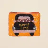 Fashnzfab Game Time Message Football Seed Beaded Mini Pouch Bag In Orange