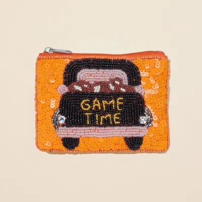 Fashnzfab Game Time Message Football Seed Beaded Mini Pouch Bag In Orange