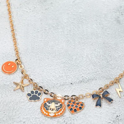 Fashnzfab Gameday Animal Mascot Bow Star Heart Smile Face Bolt Charm Station Necklace In Silver