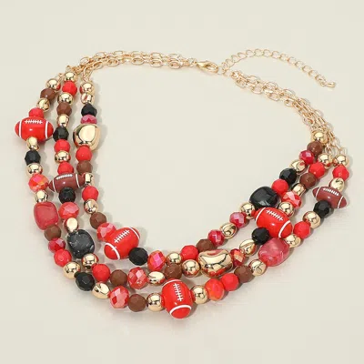 Fashnzfab Gameday Football Beaded Layered Statement Necklace In Red
